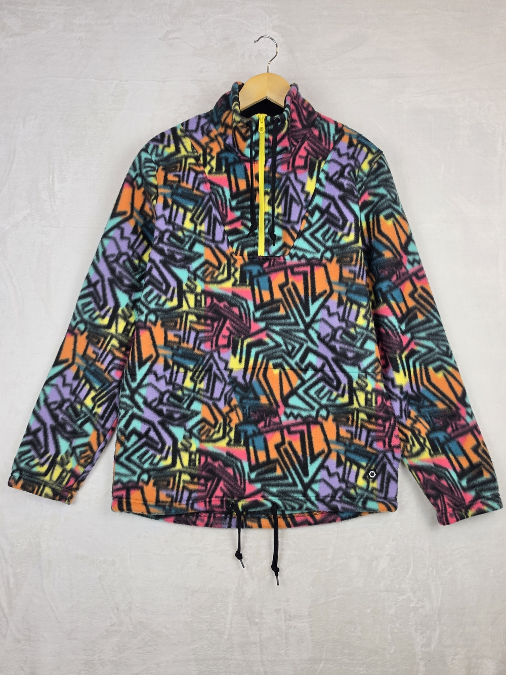 Empyre Geometric Graffiti Print Fleece 1/4 Zip Pullover Mens Medium Multicolor